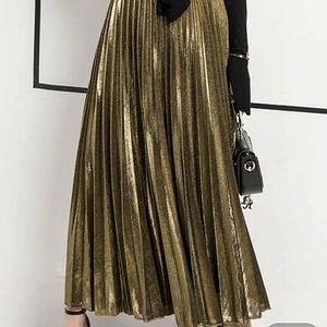 Shein Gold Metallic Pleated Skirt size L